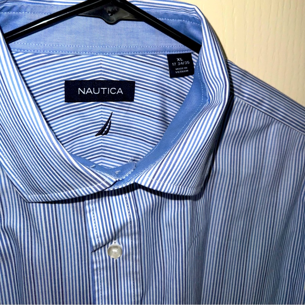 Nautica Men's Blue Striped Button-Down Shirt
